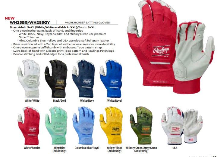 RAWLINGS ADULT WORKHORSE BASEBALL BATTING GLOVES 251