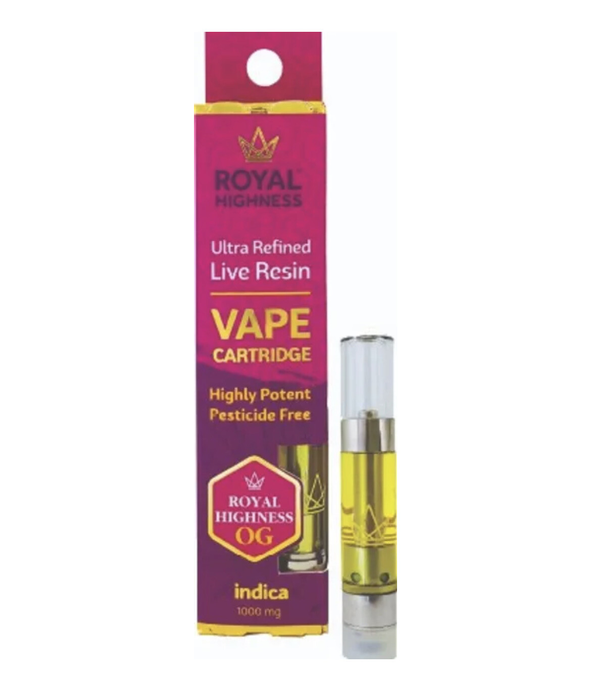 Ultra Refined Distillate Cartridges (91.00% THC) - Royal Highness (Indica)