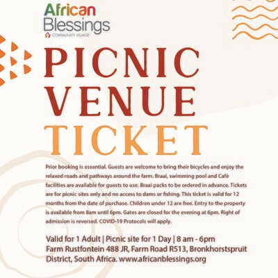 Picnic Ticket R75 pp (Children under 12 are free and do not require a ticket)