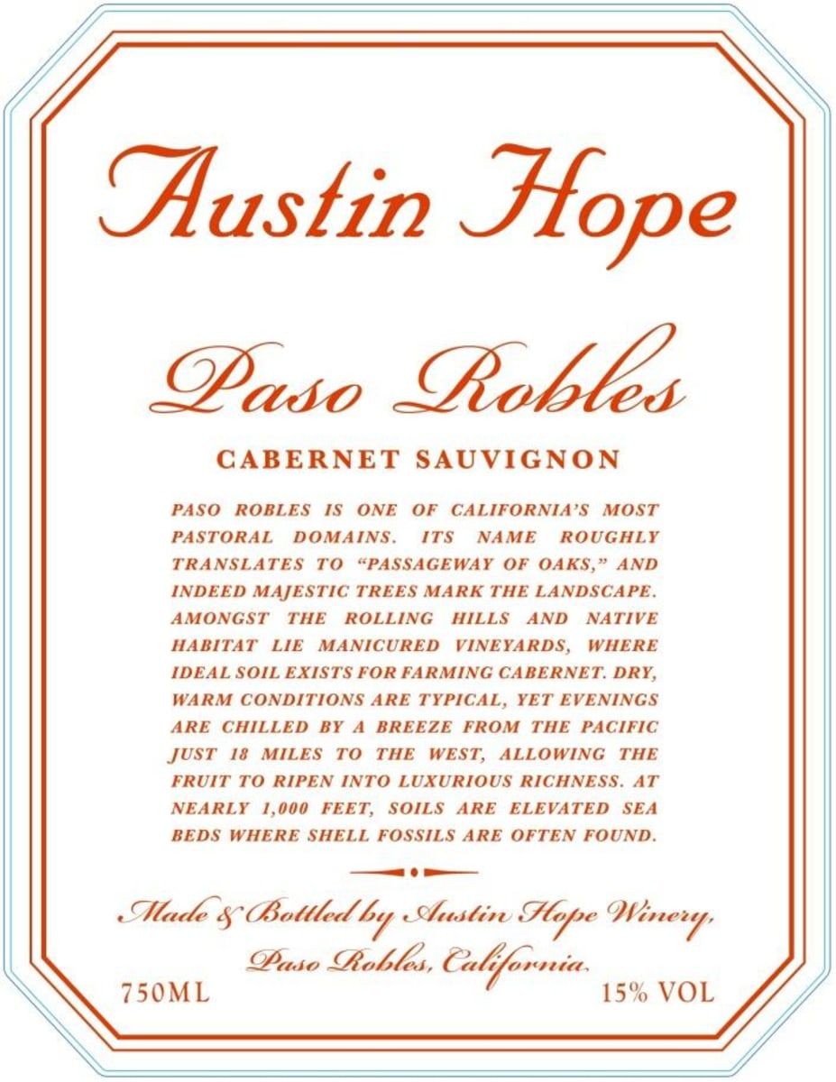 Austin Hope Cabernet Sauvignon, Paso Robles, CA 2022 (1 L)