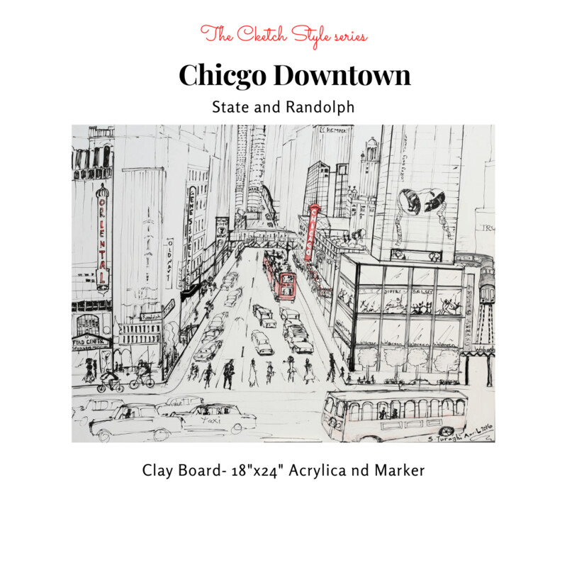 Chicago downtown Loop painting.-Acrylic & Marker 18"x 24”