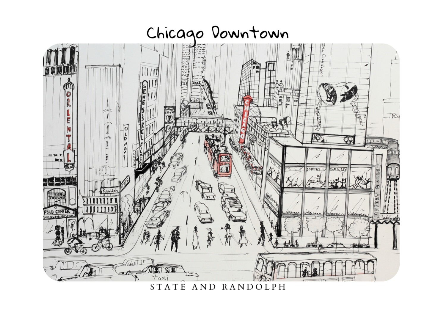 Chicago Downtown -state and Randolph -print 8x10