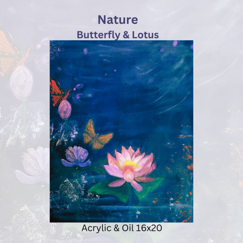 Nature- Butterflies and lotus- Sold