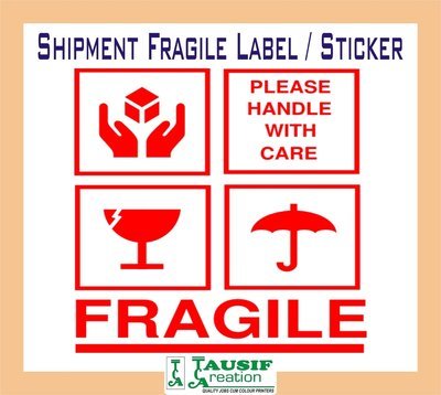 Tausif Shipment Fragile / Label Sticker With Heavy Coated Gumming (Size : A4 - 8.27 Inch x 11.69 Inch) Qty : 500 Pc.