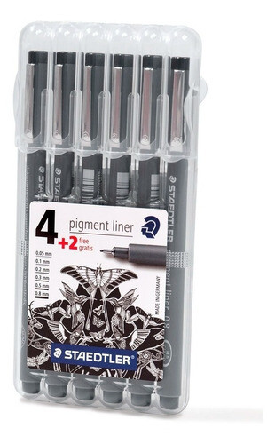 Staedtler Pigment Liner 308 SB6P, Set Mit 4 Stiften + 2 Gratis – Lichtbeständig, Inkl. 2x 1,2 Mm Extra