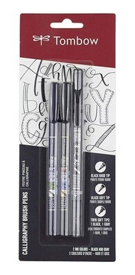Rotulador Fudenosuke, 3 piezas: Punta dura, punta suave y doble punta negro/gris