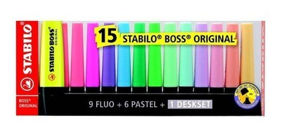 Resaltador Boss Deskset Est X 15, 9 Fluo+6 Pastel+ Deskset