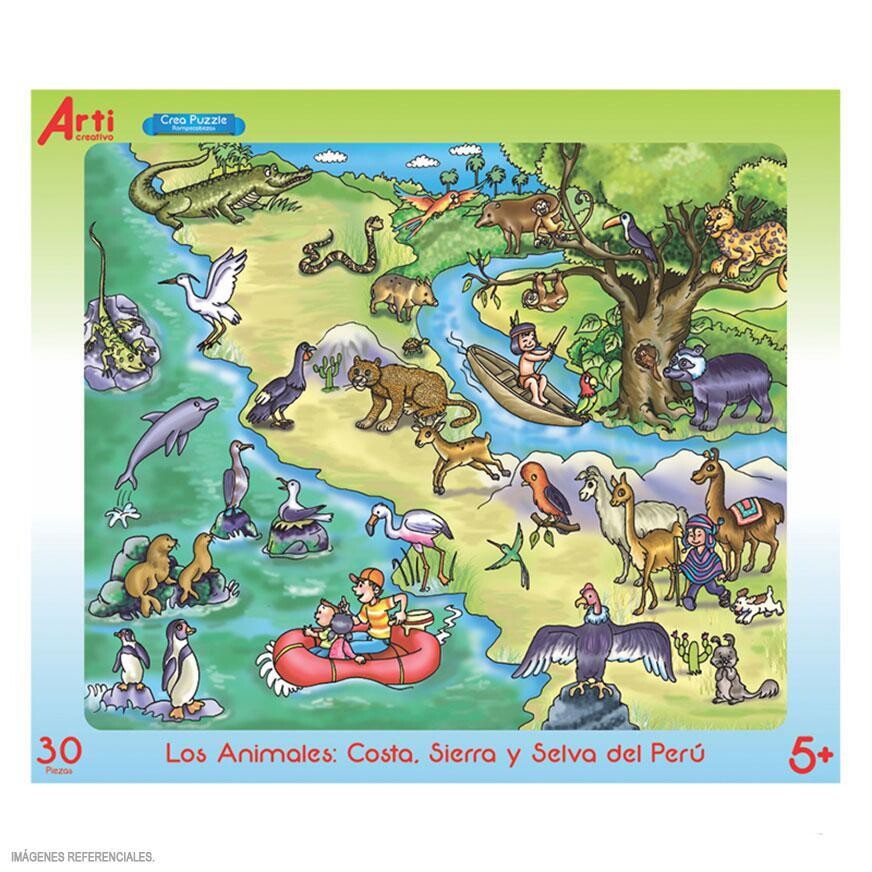 Rompecabezas de cartón X 30 Pzas Los animales: Costa, Sierra y Selva del Perú