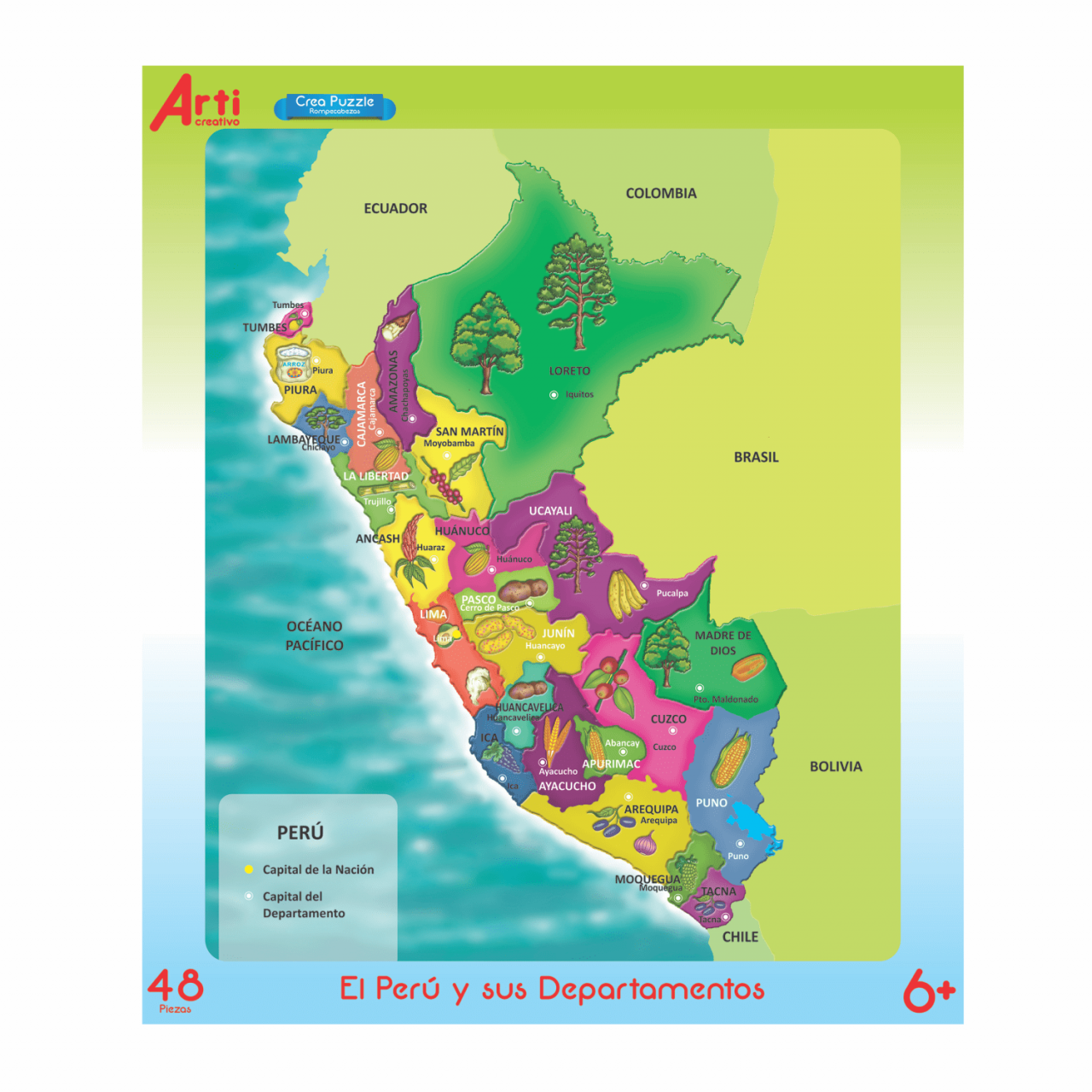 Rompecabezas de cartón X 48 Pzas  El Perú y sus departamentos