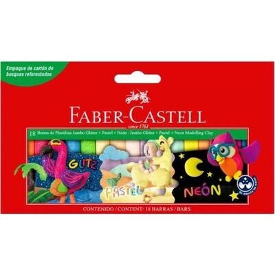 Plastilina Jumbo Glitter + Pastel + Neón Est X 18