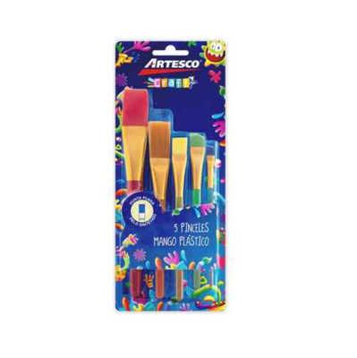 Pinceles Pelo Nylon punta plana plástico Set X 5 Mango de colores