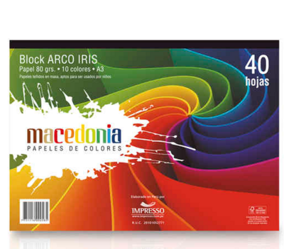 Block Papel Arco iris Macedonia x40 hojas 80gr A4