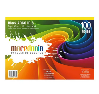 Block Papel Arco iris Macedonia 100 Hojas  80gr A4
