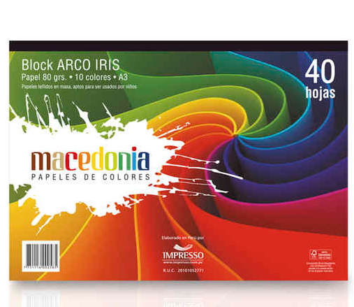 Block papel Arco iris A3 Macedonia 80gr x 40 hojas