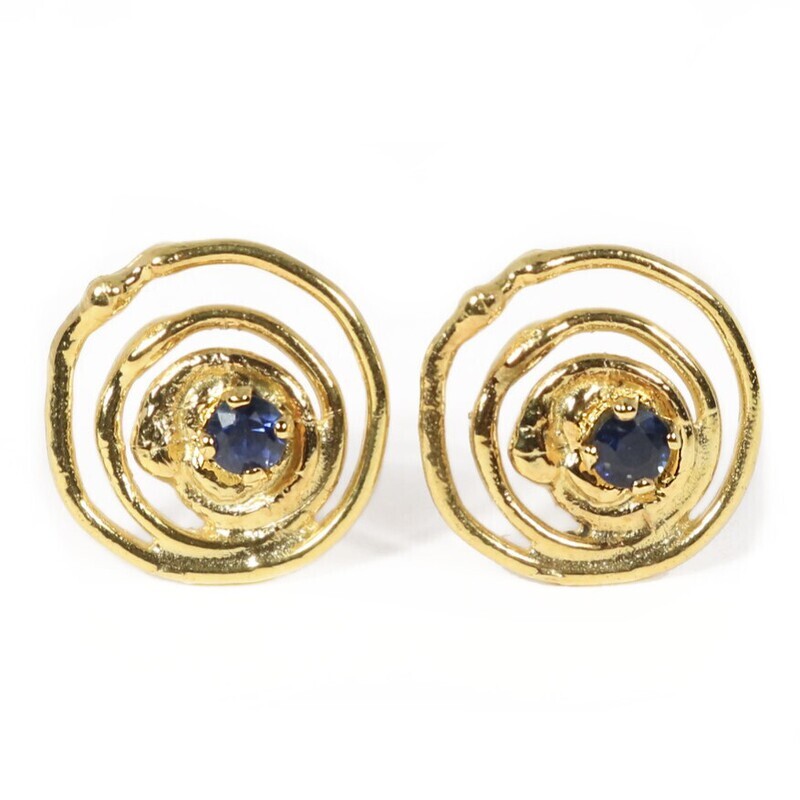 18ct Gold Claw Set Blue Sapphire Montana Swirl Stud Earrings