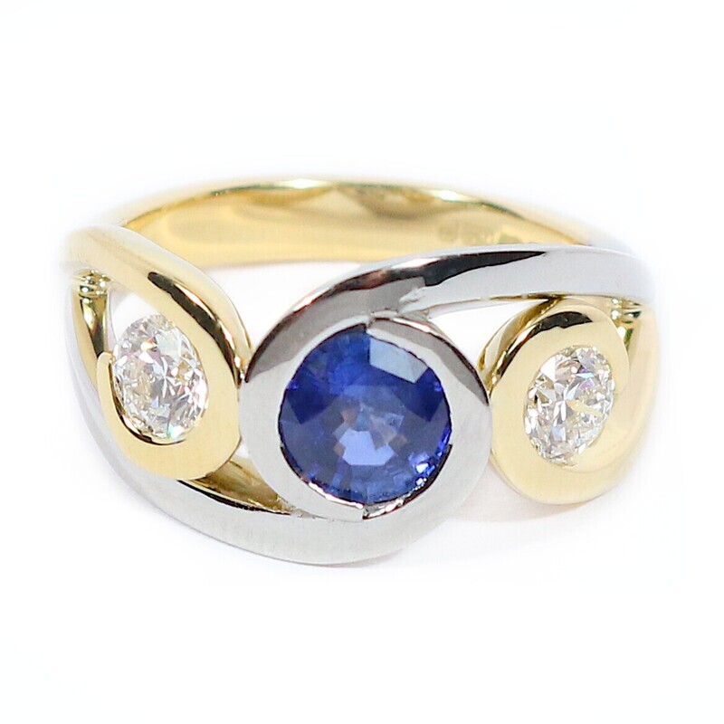 18ct Yellow Gold &amp; Platinum Sapphire Polished Pucci 3 Stone Ring