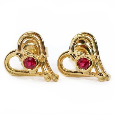 18ct Gold Ruby Open Wire Heart Stud Earrings