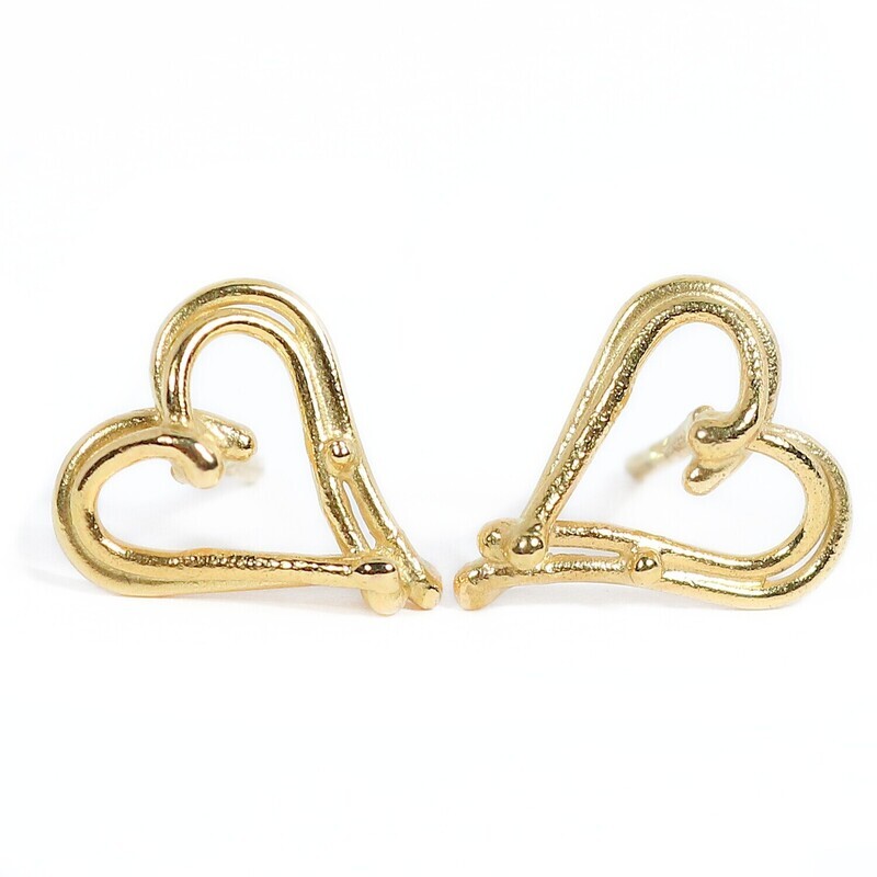 18ct Yellow Gold Open Wire Heart Stud Earrings