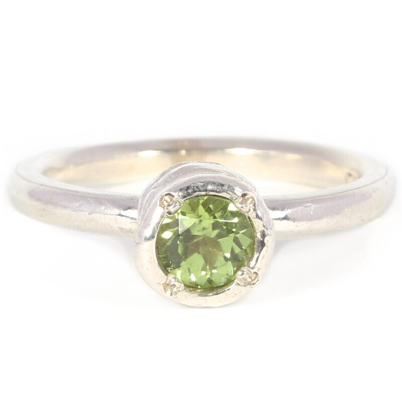 Silver 5mm Round Peridot Tutti Fruiti Ring