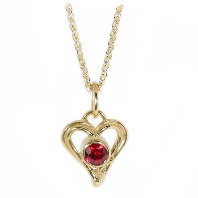 18ct Gold Ruby Open Wire Heart Pendant