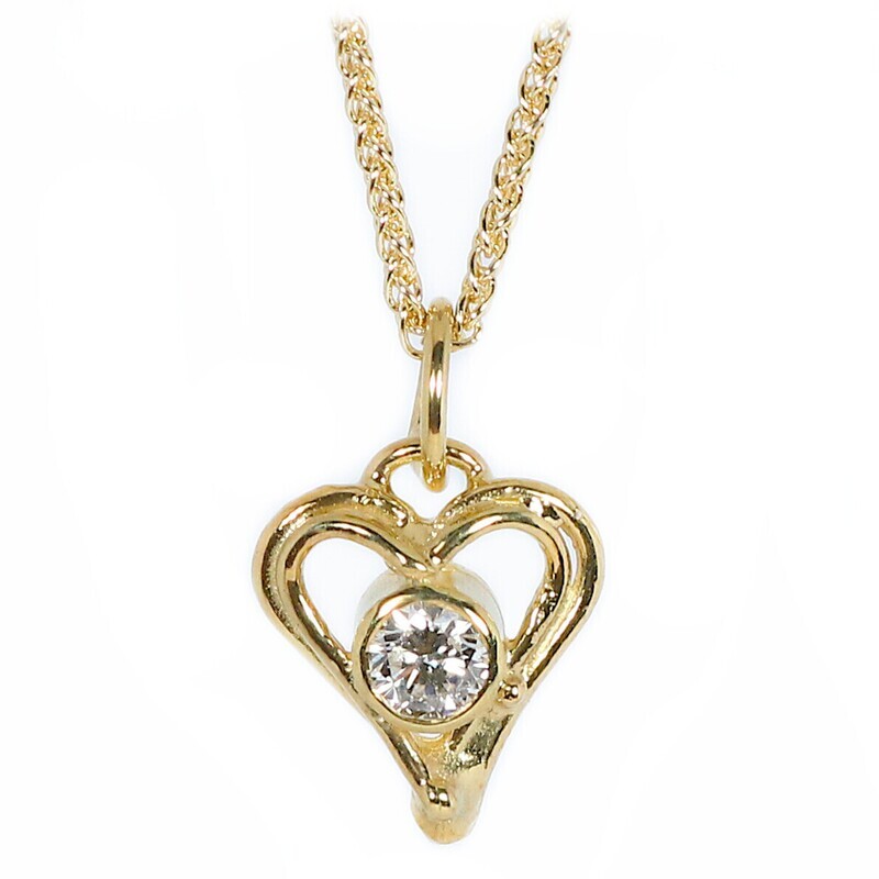 18ct Gold Diamond Open Wire Heart Pendant