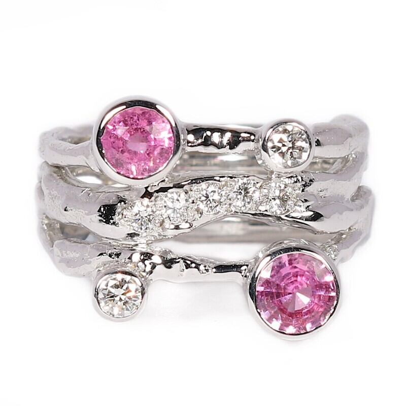 18ct White Gold Diamond &amp; Pink Sapphire Twister Ring