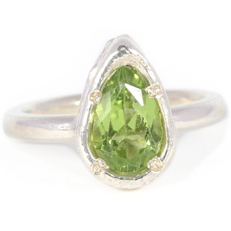 Silver 9x7mm Pear Shape Peridot Tutti Fruiti Ring