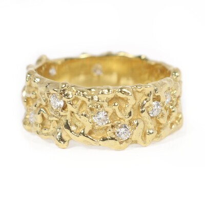 18ct Gold Diamond Wide Filigree Ring