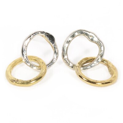Silver &amp; 14ct Gold Cyclone 2 Stud Earrings