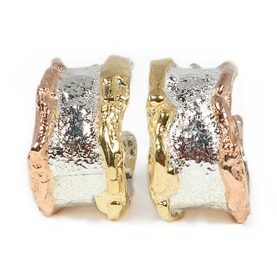 Silver 18ct Gilt Yellow &amp; Rose Gold Scrunchie Stud Earrings