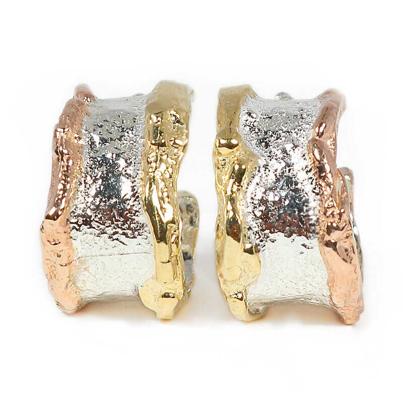 Silver 18ct Gilt Yellow &amp; Rose Gold Scrunchie Stud Earrings