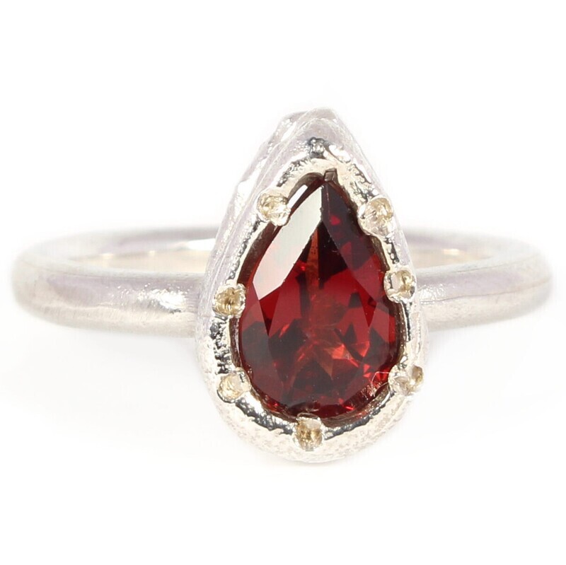 Silver 9x7mm Pear Shape Garnet Tutti Fruiti Ring