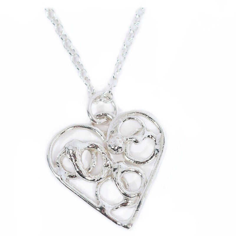 Silver  Beaded Open Fused Heart Pendant &amp; Chain (22mm wide)