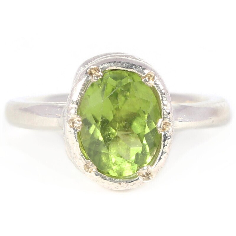 Silver 9x7mm Large Oval Peridot Tutti Fruiti Ring