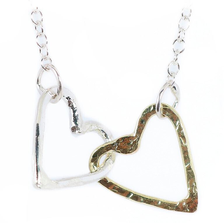 Silver and 14ct Gold 15mm Double Heart Necklace