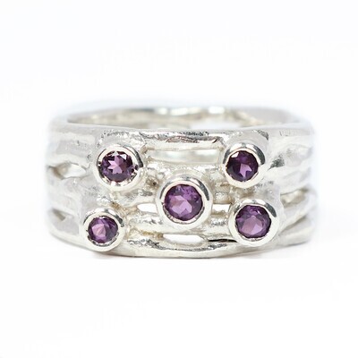 Silver 2,5mm Amethyst Cyclone 5 Ring