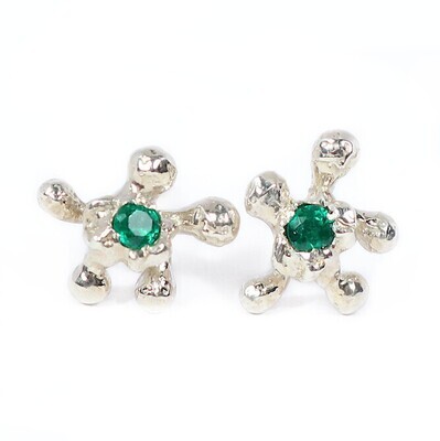 Silver Coral Emerald Stud Earrings (10mm wide)