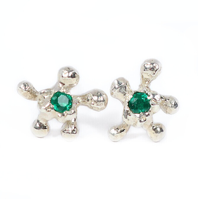 Silver Coral Emerald Stud Earrings (10mm wide)