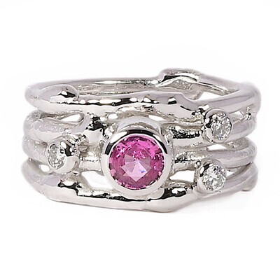 18ct White Gold Pink Sapphire &amp; Diamond Cyclone 4 Ring