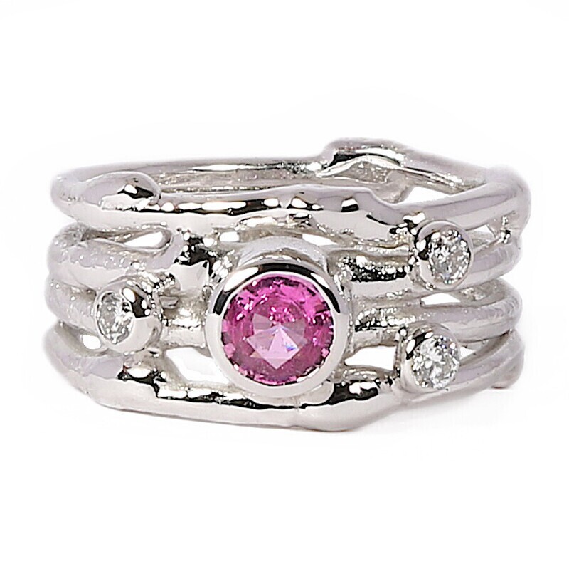 18ct White Gold Pink Sapphire &amp; Diamond Cyclone 4 Ring