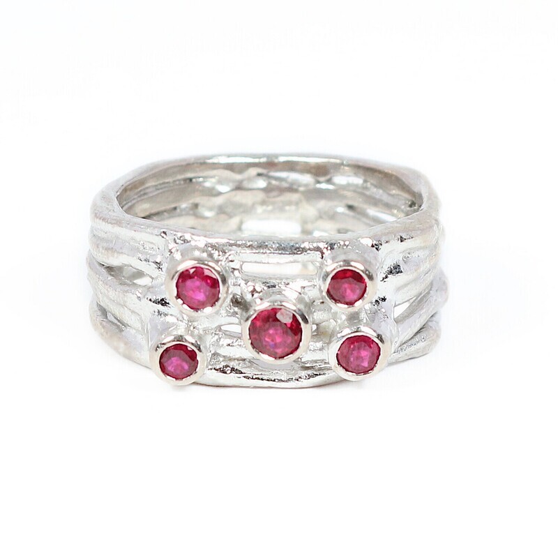 18ct White Gold Ruby Cyclone 5 Ring