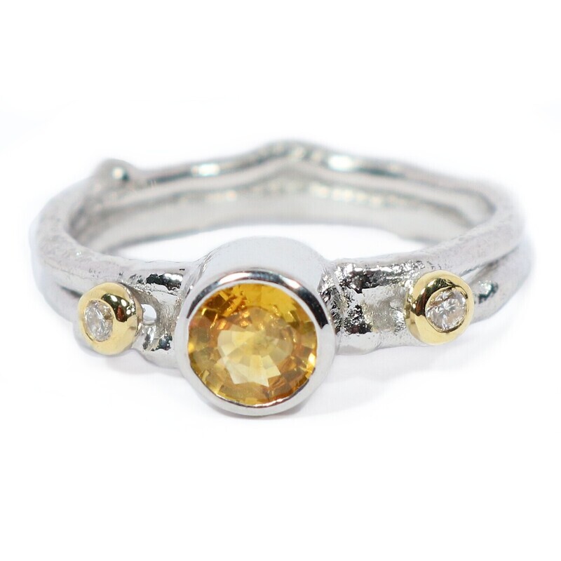 18ct White &amp; Yellow Gold Yellow Sapphire &amp; Diamond Cyclone 2 Ring