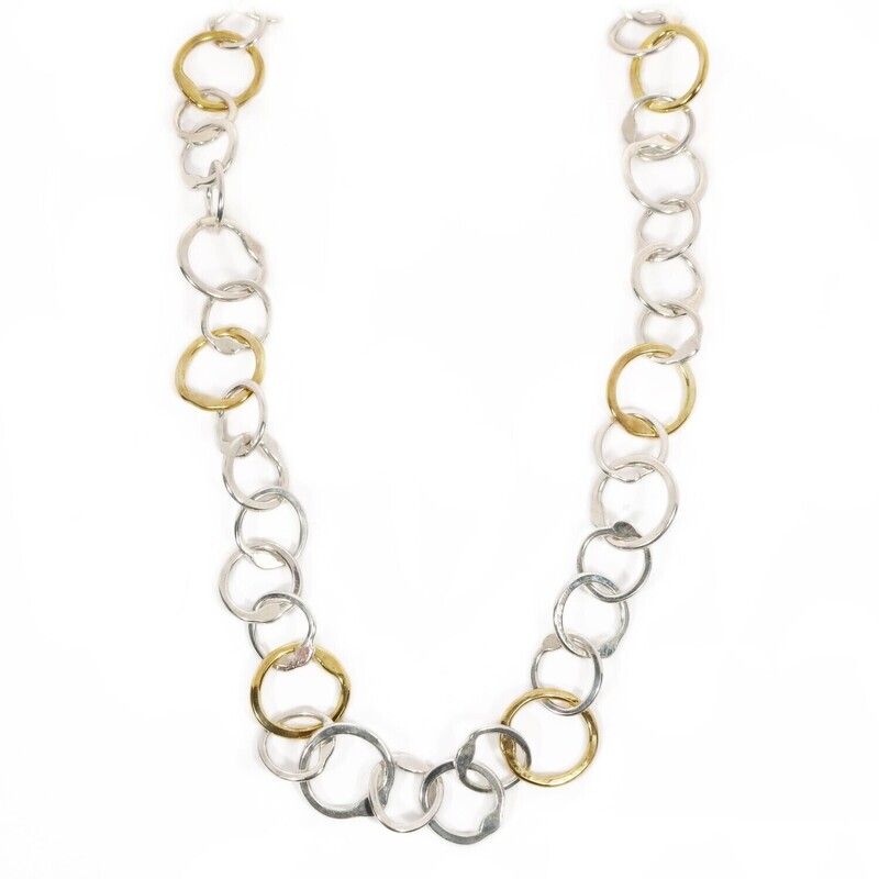 Silver &amp; 14ct Gold Original Jane Watling Heavy Fused Chain (Hammered)