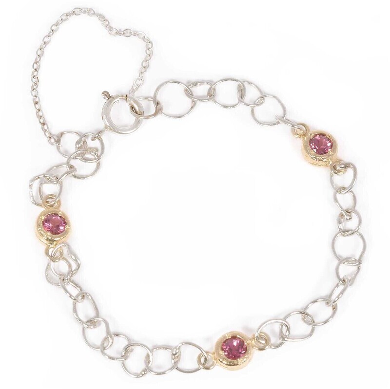 Silver &amp; 9ct Yellow Gold Pink Tourmaline Tutti Fruiti Bracelet