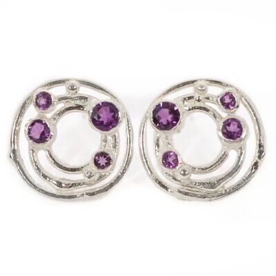 Silver Cyclone 3 Amethyst Stud Earrings
