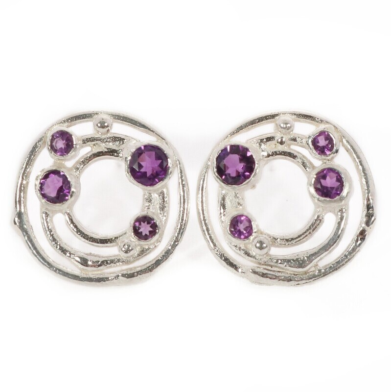 Silver Cyclone 3 Amethyst Stud Earrings