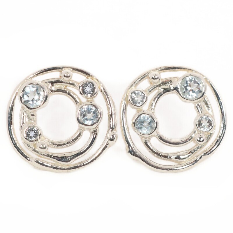 Silver Cyclone 3 Sky Blue Topaz Stud Earrings