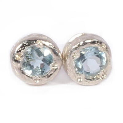 Silver Aquamarine Cyclone Stud Earrings