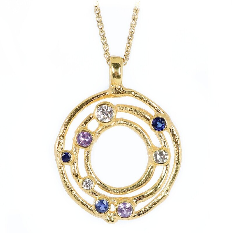 18ct Gold Sapphire &amp; Diamond Cyclone 3 Pendant
