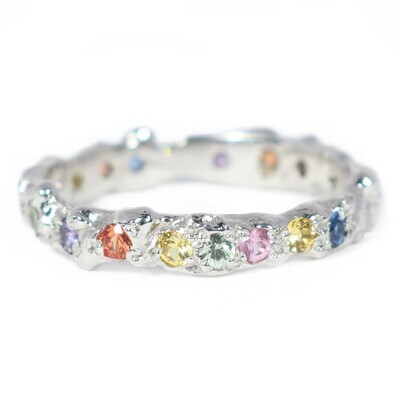 18ct White Gold Filigree Mixed Sapphire Ring